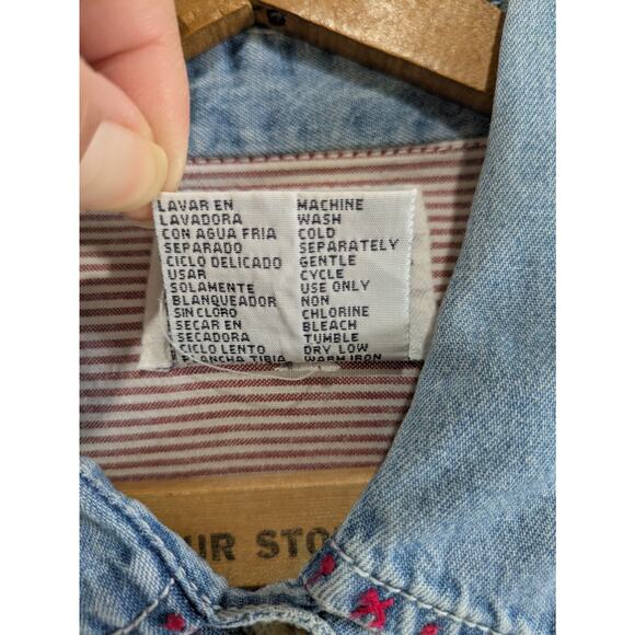 Solutions Original Shirt Women's Medium Red Button Down Top Farm Embroidered VTG - Picture 5 of 10